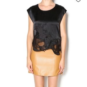 IRO Top Olly 100% Silk Mesh Detail Top Black size 40 Career Wear